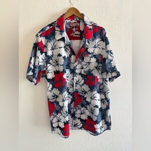 Dixxon Men's Red and Blue Floral Shirt